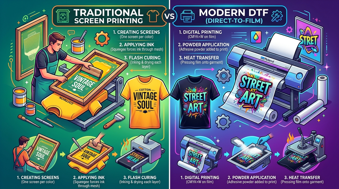Screen Printing vs. DTF Printing: Which is Better for Custom Apparel?